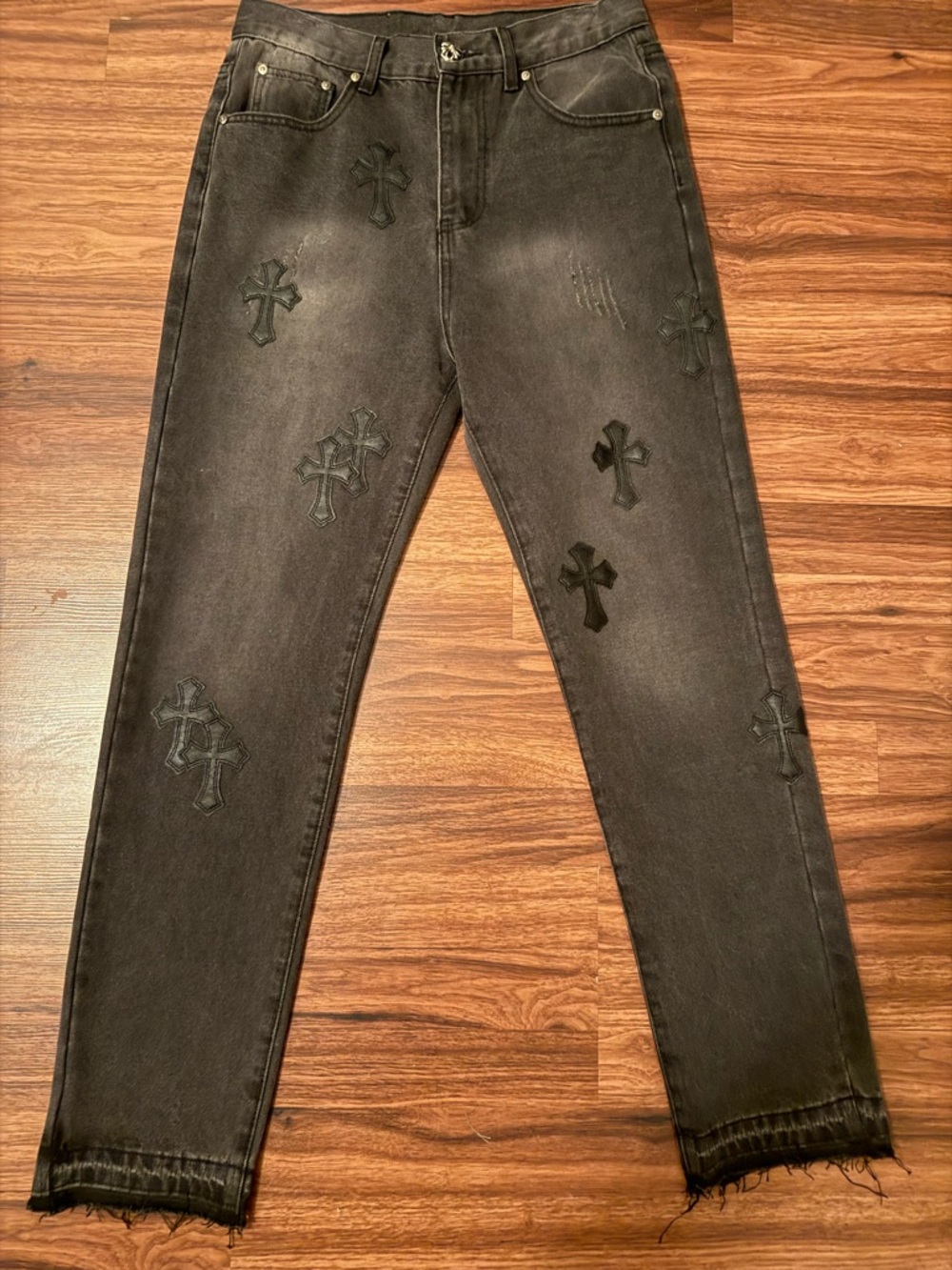 Chrome Hearts Gold Logo Tab on Black Denim